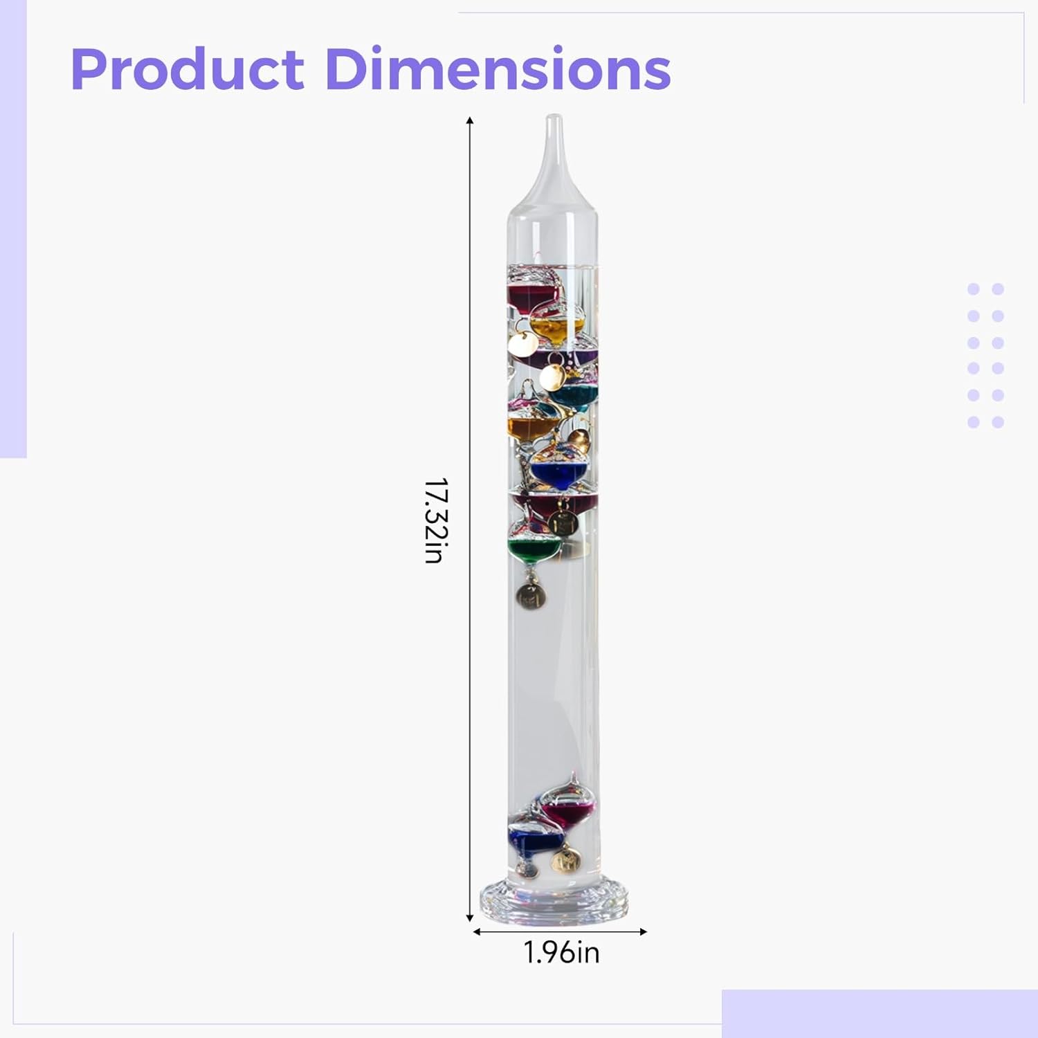 Elegant Glass Weather Thermometer, 17 In Tall Floating Temperature Display With Multi-Color Balls, Awesome For Home And Office Gifts