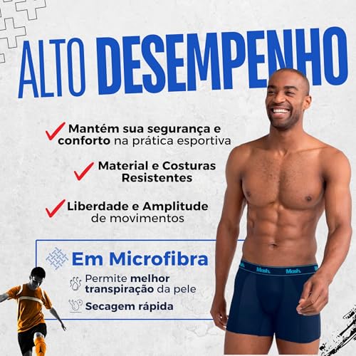 Kit 04 Cueca Boxer Longa Mash Microfibra | 2 Azul Marinho - 2 Preto | P