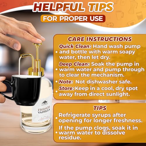Image of Set of 4 Glass Syrup Bottles for Coffee Bar - 16.9oz 500 ml Coffee Syrup Dispenser with Pump, 18 Marked Labels, Leak-Proof, Easy Cleaning - Drink Station Accessories | Event Ready (Golden Pumps)