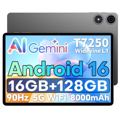 TECLAST P50T 11 Inch Tablet Android 16 Gemini AI 16GB RAM 128GB ROM(TF 1TB) Tablets T7250 Octa-Core 1.8GHz 5G WiFi 1280x800 Widevine L1 for Netflix BT5.2/Camera 5+13MP/Type-C/GPS/8000mAh/Metal