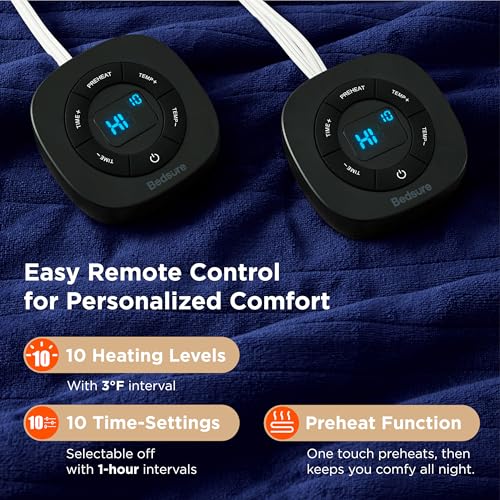 Image of Bedsure Electric Blanket Queen Size - Dual Control Heated Blanket Queen, Fast Heating with 10 Time Settings & 10 Heat Settings, Warm Gift for Grandma (84x90 inches, Pageant Blue)