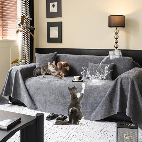 STACYPIK Waterproof Sofa Cover for Pets, Anti-Slip Dark Gray Couch Covers