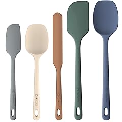 5 Pieces Silicone Spatula Set, Food Grade Rubber Spatula, Upgrade Strong Handle with Ergonomic Grip, Heat Resistant Up to 600°F for Nonstick Cookware, Cooking