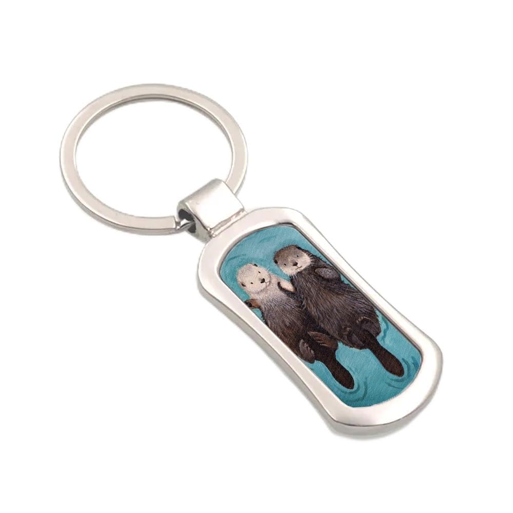 Getagift Unisex Rectangular Otterly Romantic Otters Holding Hands Valentines Day Birthday Wedding Anniversary /Round Key Ring. (Rectangular)