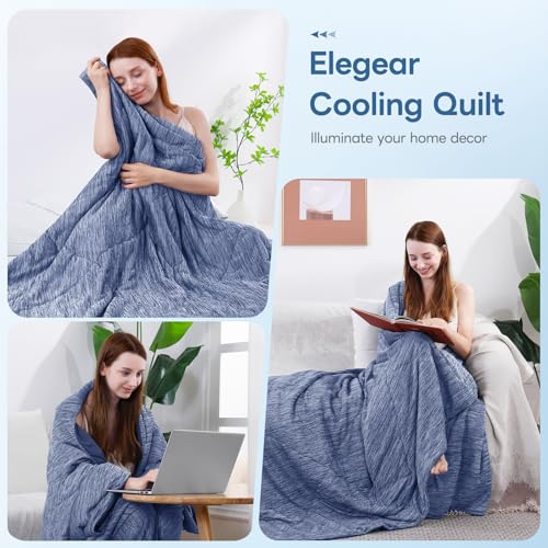 Image of Elegear Cooling Comforter Queen Absorbs Body Heat to Keep Cool, Cooling Blanket for Hot Sleepers Japanese Arc-Chill 3.0 Cool Tech Fabric Summer Comforter Hypo-Allergenic Cooling Quilt-Blue, 200x220cm