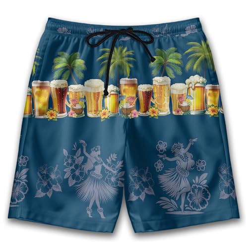 Drinking Mens Swim Trunks - Beverage Swimming Trunks for Men - Tropical Drawstring Beach Shorts, Mens Swim Shorts Series 27