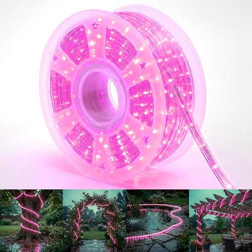 Image of 100ft Rope Lights Outside, Connectable & Flexible Tube Lights with 8 Modes Controller,Waterproof Pink LED Rope Lighting for Deck,Garden,Pool,Patio,Bedroom,Party,Indoor & Outdoor Landscape Lighting