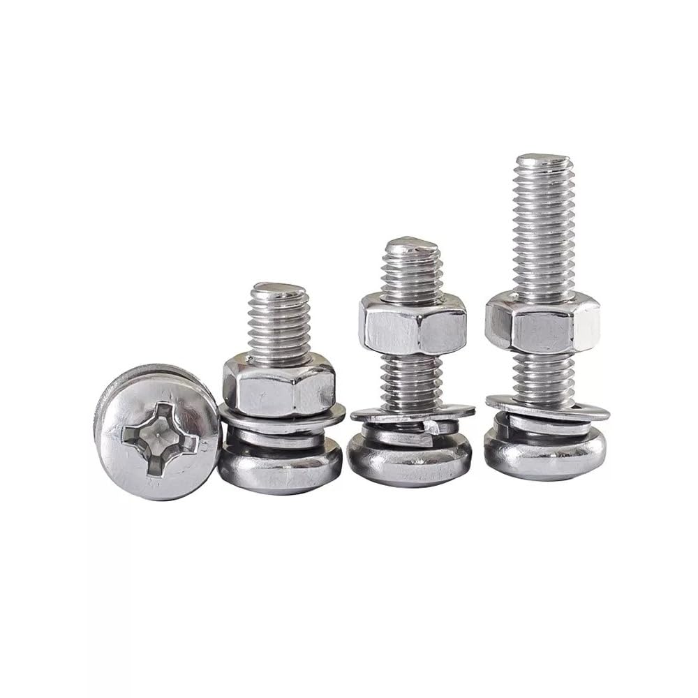 AYUWQZX Bolts and Nuts Set SS304 Stainless Steel Phillips Pan Head Screws With Hex Nuts Flat Spring Washers M1.6-M4(M4 x 55mm)