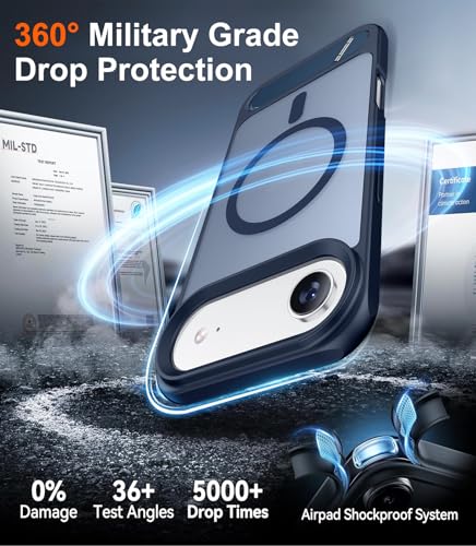 Image of Designed for iPhone Air Case, [Built-in Invisible Kickstand][Compatible with MagSafe][Military Grade Shockproof] Slim Translucent Matte Phone Case for iPhone 17 Air 6.5 inch(Blue)