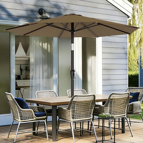 Image of AreShark 9 FT Patio Umbrella for Outdoor, Outdoor Table Umbrella with Push Button Tilt and Crank, Outdoor Patio Umbrellas with 8 Sturdy Ribs for Market, Garden, Pool (Khaki)