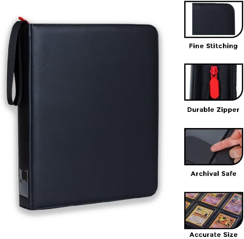Toploader Binder for 3" x 4" Rigid Card Holders, 9-Pocket, Holds 288 Trading Cards, Durable Storage for Sports, Gaming, and Collectible Cards - Black.
