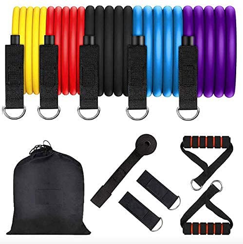 Mbuys Mall 11 pcs Resistance Band Set - with Door Anchor, Handles, Stackable Up to 80lbs - for Resistance Training, Physical Therapy, Home Workouts- 1 pcs(Multi)