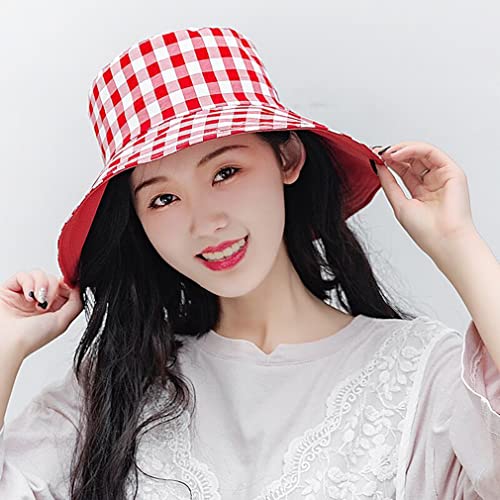 Ruinuo Womens Plaid Bucket Hats Bow Sun Hat Double Sided Windproof Summer Beach Hats For Fishing Hiking Travel Golf Red #TOP1