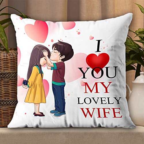AWANI TRENDS Romantic Gift Cushion for Wife with Love Quote – Cushion Cover(12x12 Inch) with Cushion for Wife – Birthday, Anniversary, Valentine Gift for Wife