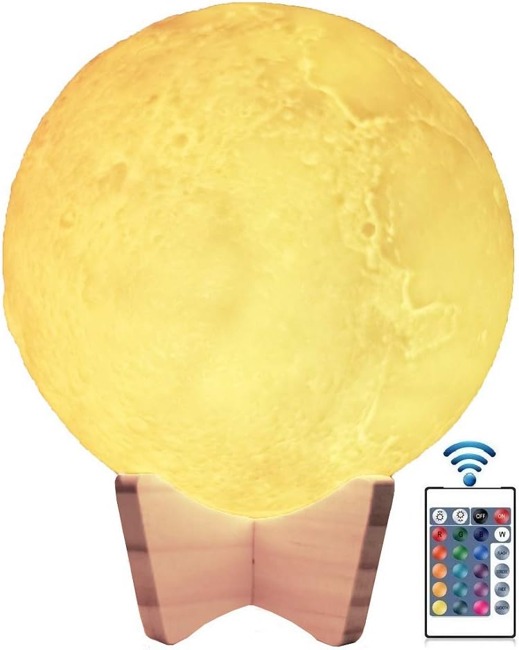 Moon lamp Earth Light Kids Night Light LED 3D Moon Light with Wood Stand Remote & Touch Control USB Rechargeable Light Gift for Girls Boys Birthday (5.9inch)