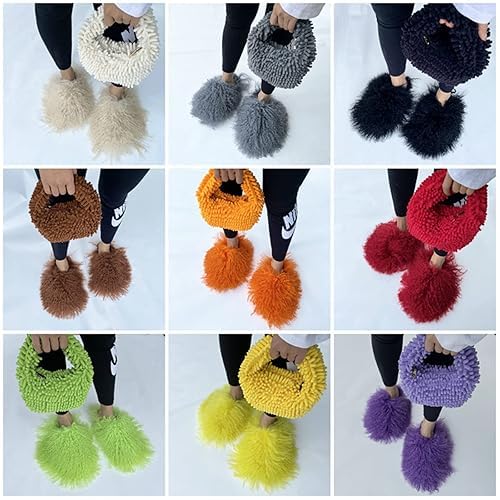 MSS11 Real Mongolian Sheep Fur Slippers Closed Toe For Women Girls Furry Big Fluffy Outdoor Beach Flat Luxury Slides3