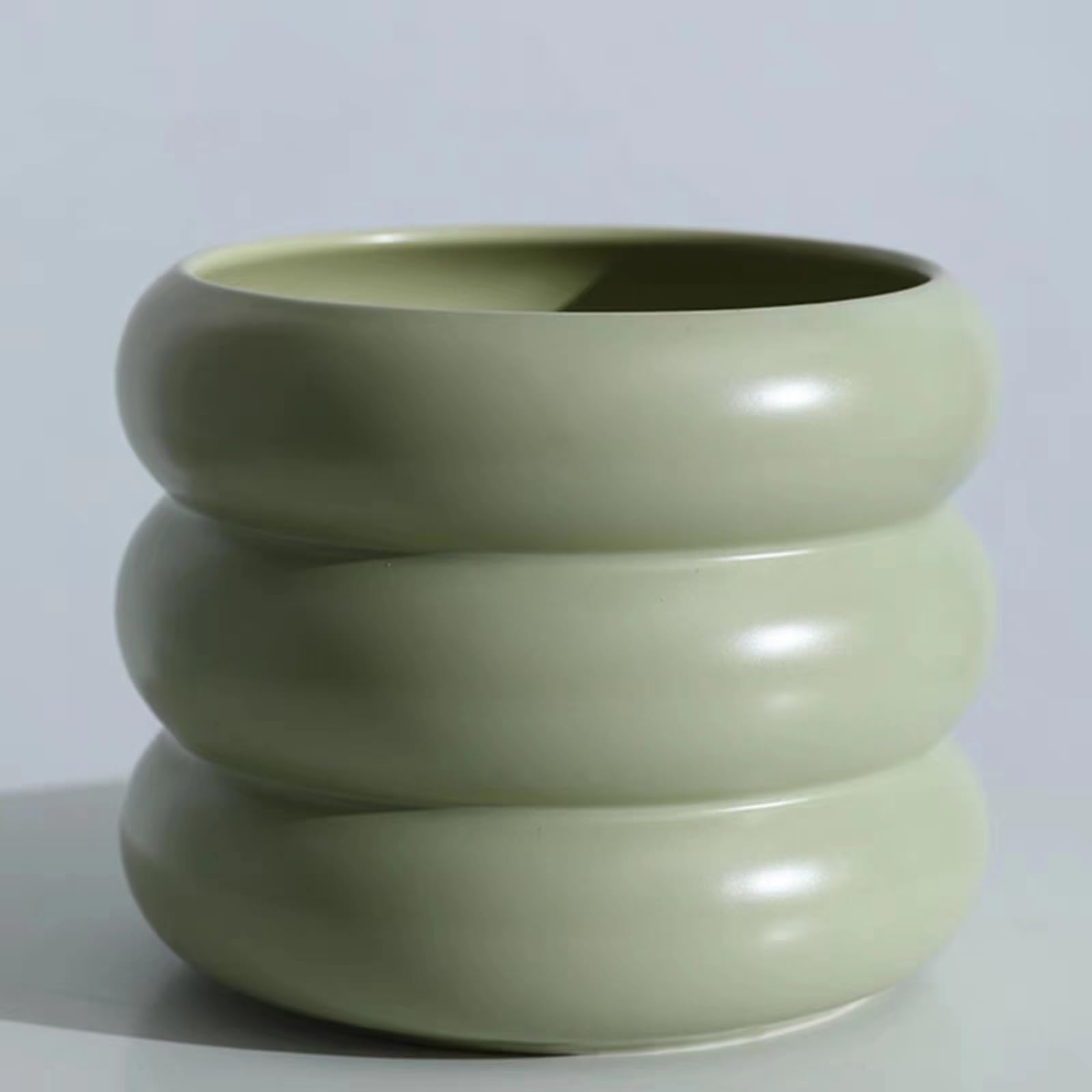 SANDYBAYTAS Ceramic Plant Pot Indoor, 6.5 Inch Flower Pot with Drainage Hole, Tiered Bubble Design Ceramic Planter for Home & Office Decor (Green)