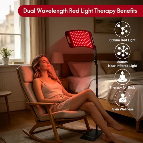 Red Light Therapy for Face and Body with Floor Stand 130 LED 660nm Red Light-Therapy 850nm Infrared Light Device with Safety Goggles, Timer(5-30), Red Therapy Lamp for Facial and Body Skin Care Home — view 3