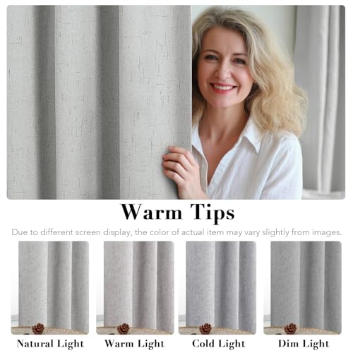 Image of H.VERSAILTEX Blackout Curtains Linen Curtains 120 inches Long 100% Black Out Curtains for Bedroom Windows, Textured Linen Look Draperies Grommet with White Liner, 2 Panels, Glacier Gray