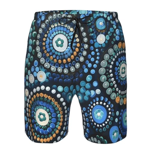 Men's Quick Dry Swim Shorts Traditional Aboriginal Dot Art Blue Green Abstract Beach Trunks with Pockets3