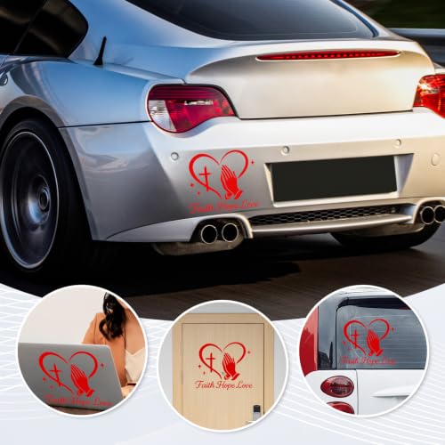 Image of Large Christian Car Decals, Faith Hope Love Praying Hands Stickers - 11 inch x 10 inch Waterproof Vinyl Sticker for Car, Truck, Window, Bumper, Laptop, Wall (Praying Hands-Red)