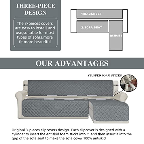 Arfntevss Sectional Couch Covers 3-Pieces Water Resistant L Shaped Sofa Cover Quilted Anti Slip L-Shape Sofa Slipcovers Set Living Room Furniture Protector For Pets Kids Dog Cat (Dark Gray, Large) #TOP3