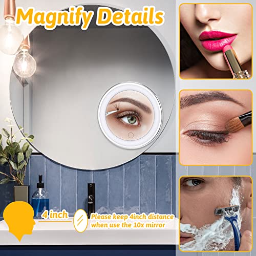 2 Pieces 10X Magnifying Makeup Mirror With Lights And Suction Cup 3 Colors Dimmable Lighted Vanity Mirror Rechargeable 360 Degree Rotation Makeup Mirror For Home Tabletop Bathroom Shower And Travel #TOP4