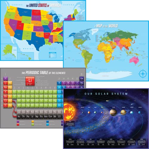 Classroom Wall Posters - Solar System, Periodic Table, World Map & Usa Maps For Kids - Visual Learning Aid For Children And Schools - Laminated & Durable #TOP10
