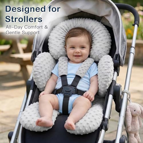 Image of Pro Goleem Infant Car Seat Head Neck Body Support, Ultra-Soft Minky and Microfiber Newborn Car Seat Strap Pads, Perfect for CarSeat, Stroller, 2-in-1 Reversible, for Boys and Girls, Gray