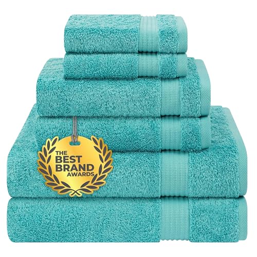 Cotton Paradise 100% Cotton Turkish Towel Set Soft Absorbent Quick Dry 6 Piece Towel Set Turquoise