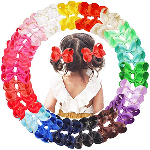 40PCS Baby Girls Hair Bow Clips Gold Edge Grosgrain Ribbon 4.5 Inch Hair Bows Alligator Hair Clips Hair Accessories for Girls Toddlers Kids Children in Pairs