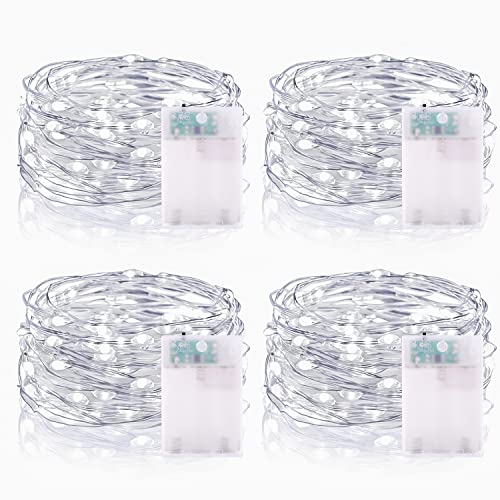 Led Lichterkette mit Batterie 4 Stück 3m 30LEDs Kupferdraht Lichterketten mit Timer Wasserdicht Weihnachten Dekoration Lichterkette für Party Hause Garten Innen Deko - Kaltweiß