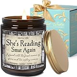 Book Lovers Gifts Smell Like She's Reading Smut Again Candle, Smutty Reading Gifts for Bookworm, Librarian, Funny Birthday Gift for Book Lovers Women, Readers, Mahogany Leather Coffee Scent Candle 9OZ