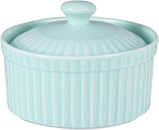 Ramekin Bowls with Lid Ceramic Tableware for Pudding Jelly Cup Dessert Baking Cooking-Green