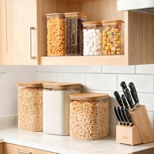 Image of ComSaf Set of 2 Storage Jars with Lid, Airtight, 1.5 L /4.4 L, Glass Containers with Lid and Storage Jars, Ideal for Flour Containers, Cereal Box and Biscuit Jar, Glass, Kitchen Organiser