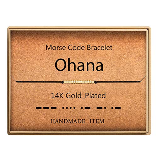 SANNYRA Morse Code Bracelet 14k Gold Plated Beads on Silk Cord Secret Message Ohana Gifts Bracelet Gift Jewelry for her