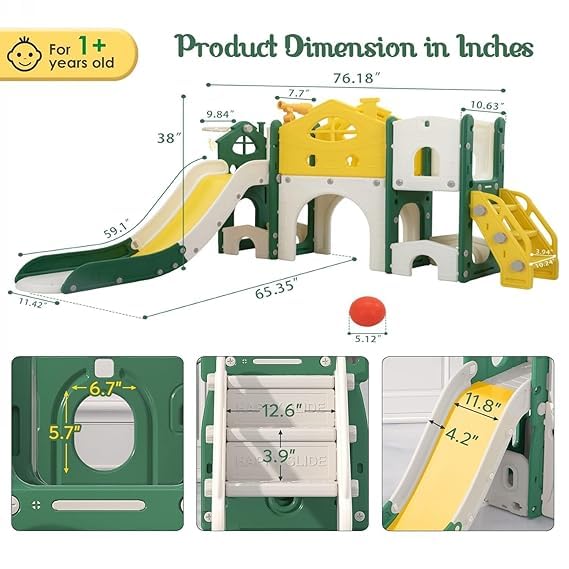 Careopeta 8 in 1 Slider for Kids 2 to 5 Years Big Size Indoor Outdoor Slide for Children at Home Toddler Baby Play Area Indoor Setup with Slider with Steps Garden Slides for Boys Girls with Basketball - Image 3 thumbnail