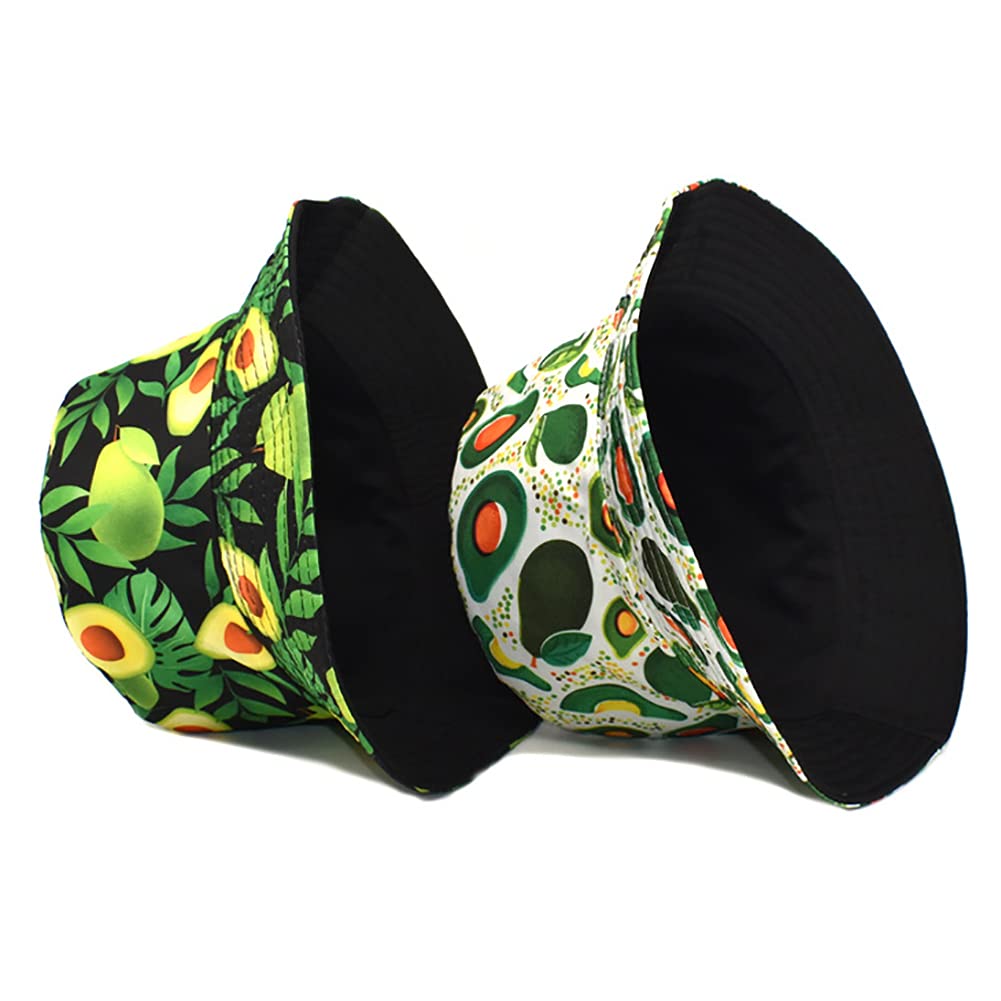 KEKY Cute Fruit Peach Bucket Hats for Women Men Teens Strawberry Printed Fisherman Cap Reversible Packable (Fruit Avocado)