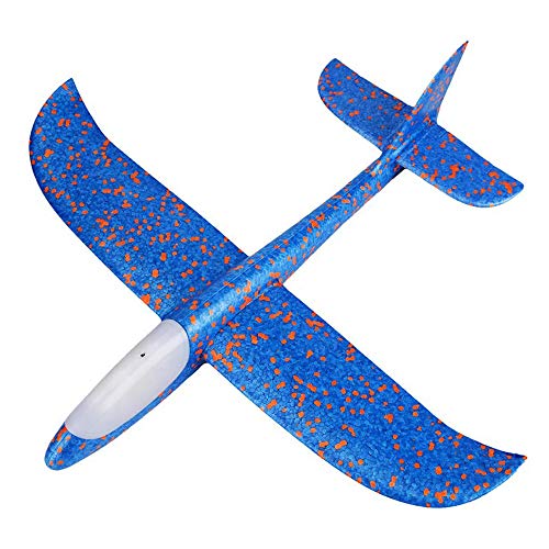 Preisvergleich Produktbild jfhrfged Schaum werfen Segelflugzeug Flugzeug Trägheit LED Flugzeug Spielzeug Handstart Flugzeugmodell (Kopf mit Licht) (Blau)