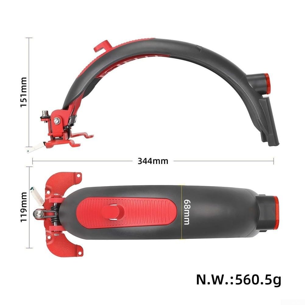 Garde-boue arrière pour garde-boue en alliage d'aluminium avec feu stop pour trottinette électrique MAXG30 - Étanche - Gris et rouge