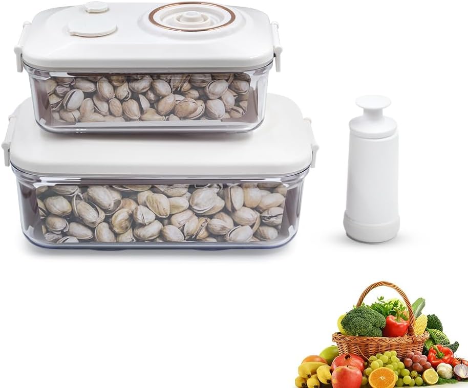 liviware home & kitchen Vacuum Seal Containers - Preserve Freshness with Time Dial, BPA-Free, Microwave-Safe - 2-Piece Set (5.1 Cups + 8.9 Cups Rectangular), White, liv01