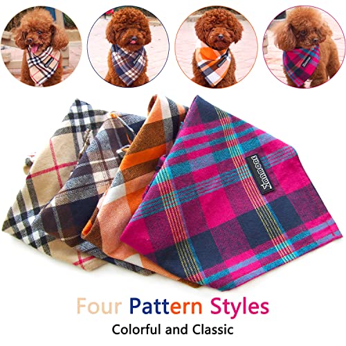 Mamore Plaid Dog Bandanas, 4 Pack Soft Adjustable Triangle Bibs Square Cotton Kerchief Scarfs For Small Medium Large Dogs And Cats(Large, Classic Plaid Pack) #TOP1