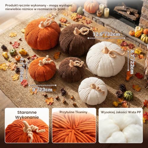 Ywlake 2 szt. Poduszka z Dyni Jesienna, Dekoracja na Jesień, Jesienią Poduszka Dynią w Paski Dekoracyjne Poduszki na Jesienne żniwa Święto Dziękczynienia Halloween Sofa Łóżko (Pomarańczowy)
