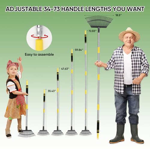 image for Coopvivi Rake Heavy Duty 6FT Long Garden Rakes , 18.5 Inch Wide Leaf R