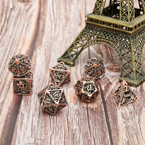 Image of DND Dice Set Metal Dice Dungeons and Dragons Dice Gift Polyhedral Dice Set Role Playing Dice D20 Hollow Polyhedral Dice Set for Dungeons and Dragons RPG MTG Table Games