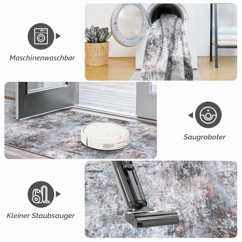 Capslpad Abstrakter Teppich Läufer Flur 80x200cm Waschbar, Rot-grau – Ansicht 6
