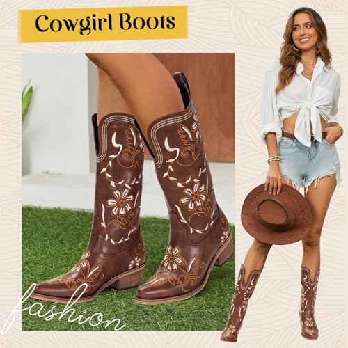 Image of Cowboy Boots for Women, Pointed Toe Chunky Heel | All-day walking comfort design, versatile for daily outfits, country music festivals and western style occasions