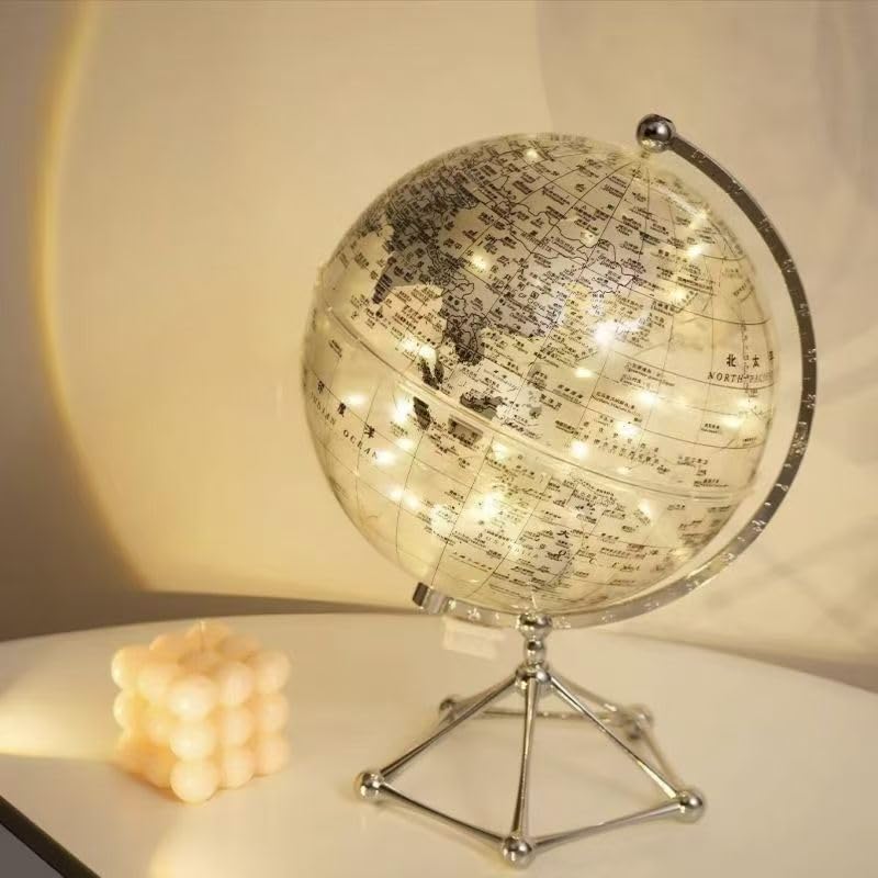 Illuminated World Globe with Sailing Ship Design, Decorative Desktop Globe with Metal Stand