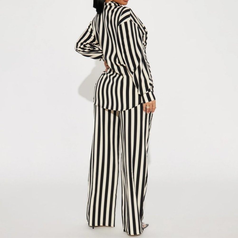 Damska casualowa koszula z długim rękawem w paski z długim rękawem Odzież domowa Wyjście Dwuczęściowe stroje