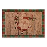 Happy Christmas Santa Tartan Plaid Holiday Festive Barn Wood Natural Coir Doormat Non Slip Outdoor F